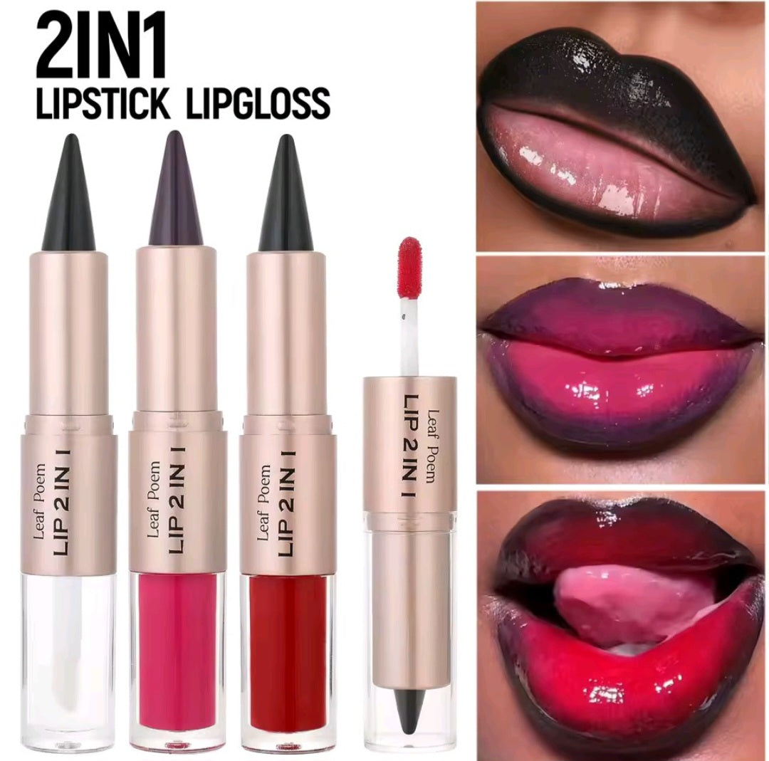 Black Brown Tapered Lip Liner Contour Pencil Double Head Mirror Plumping Lip Glaze Crystal Lip Gloss Sexy Red Lips Tint Makeup