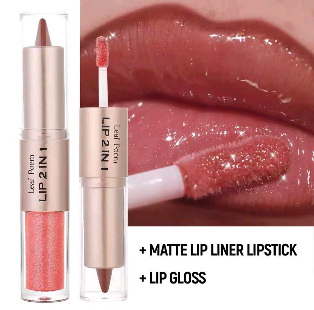 Black Brown Tapered Lip Liner Contour Pencil Double Head Mirror Plumping Lip Glaze Crystal Lip Gloss Sexy Red Lips Tint Makeup
