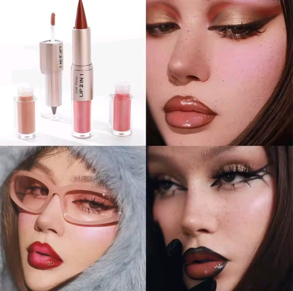 Black Brown Tapered Lip Liner Contour Pencil Double Head Mirror Plumping Lip Glaze Crystal Lip Gloss Sexy Red Lips Tint Makeup