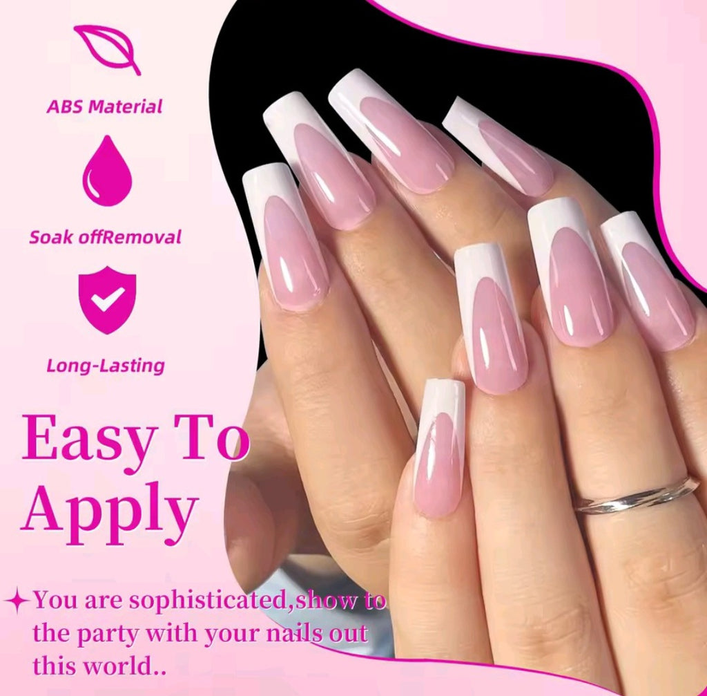 144pcs French hand and foot wear nail set summer short square shiny false toenail acrylic full coverage suitable for nail salon